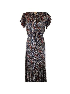 Lovestitch Navy Floral Maxi Dress Flutter Sleeve Button Down Size S Brand New